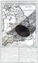 Kart som viser månens skygges passasje over England 22. april 1715, gravert av John Senex, 1715